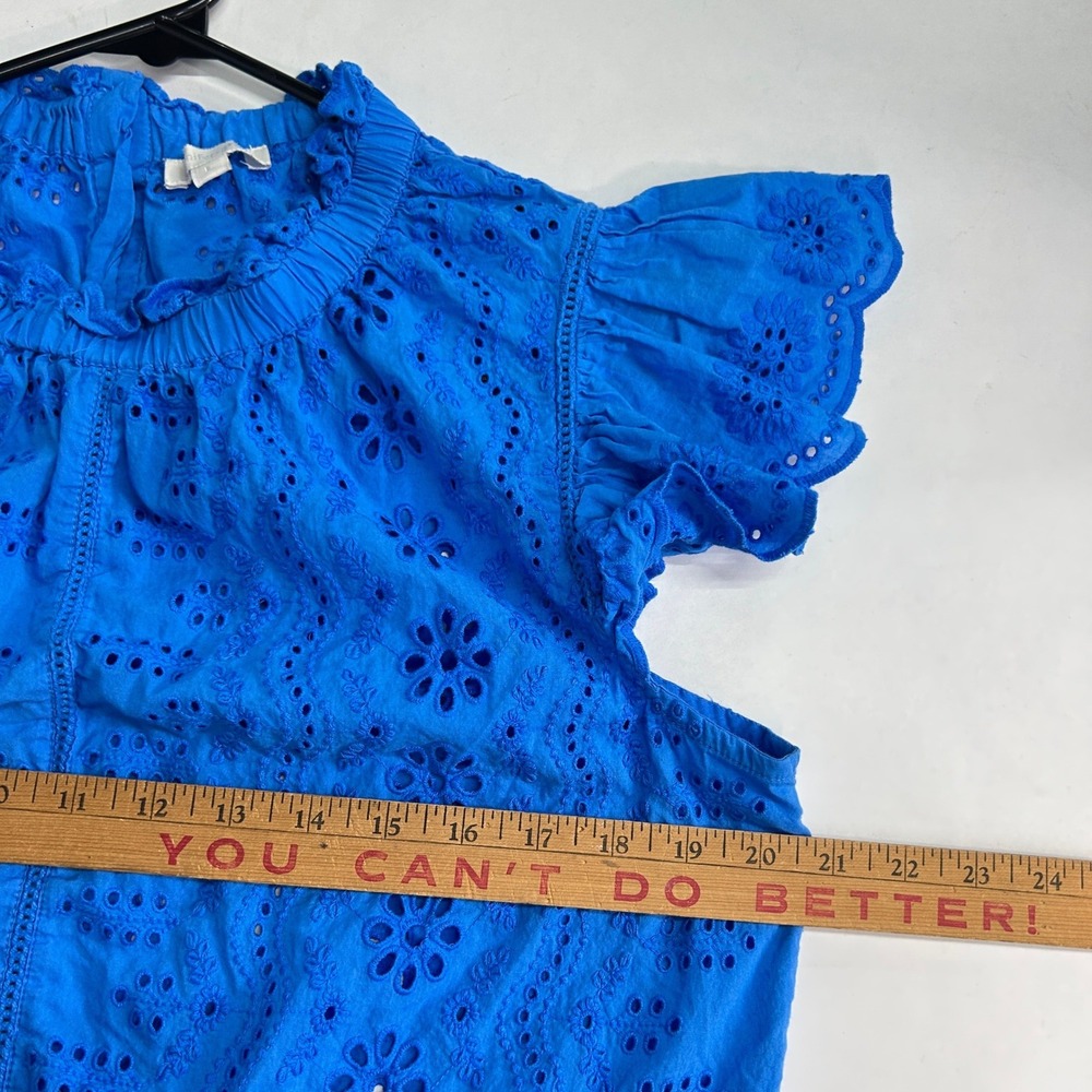Cottagecore Eyelet Ruffle Sleeve Top Large Blue Boho Romantic Summer Blouse - Picture 7 of 8